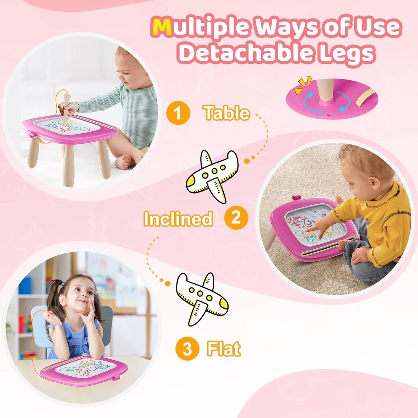 Kikidex Magnetic Drawing Board, Toddler Girl Toys for 1-3 Year Old, Doodle Board Pad Learning and Educational Toys for 1 2 3 Year Old Baby Kids Birthday Gift (Soft Pink)