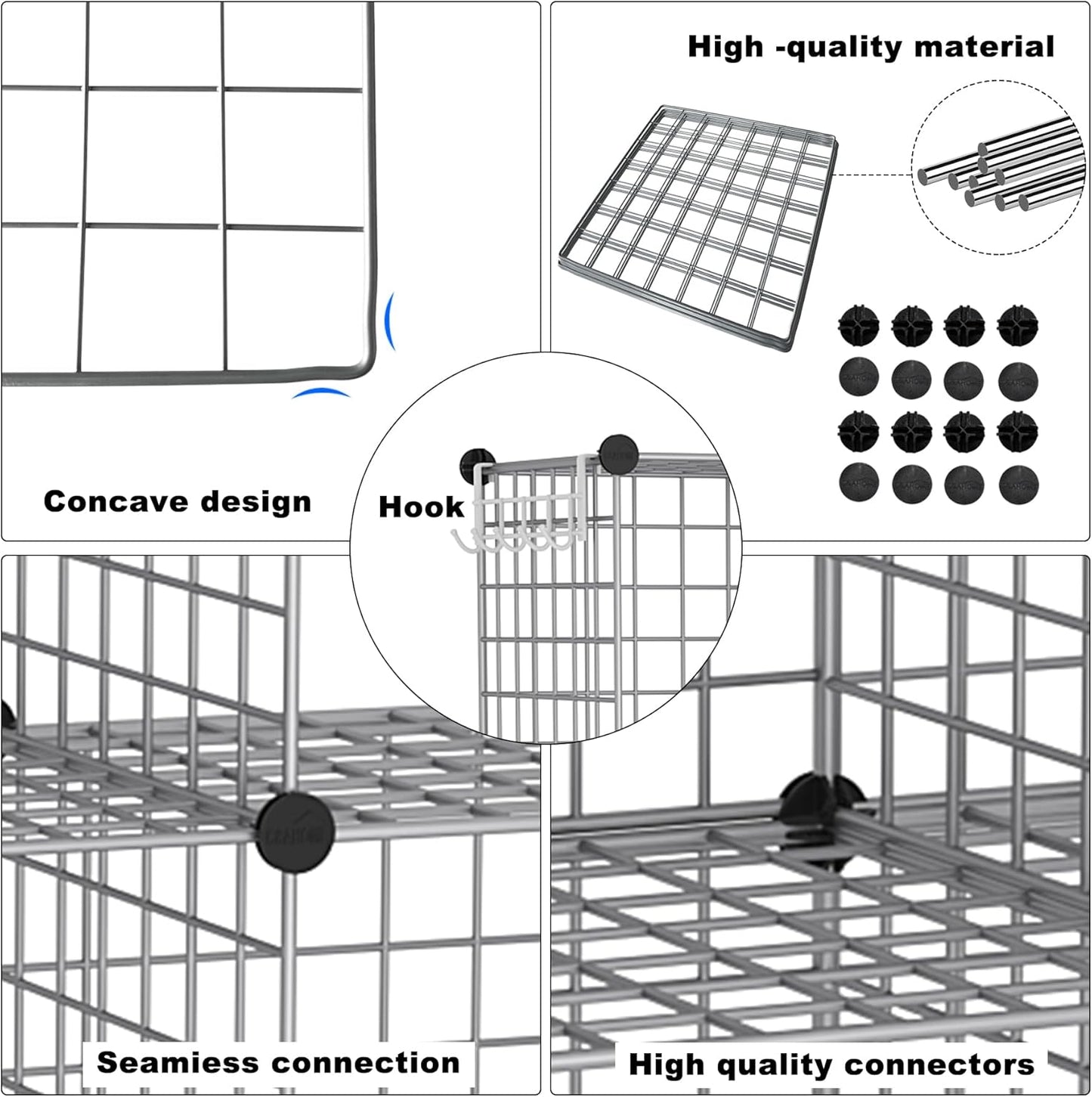 C&AHOME Wire Cube Storage, 6 - Cube Organizer Metal C Grids, Modular Shelves Units, Storage Bins Shelving, Closet Organizer, Ideal for Home, Office, Living Room, 36.6”L x 12.4”W x 36.6”H Black
