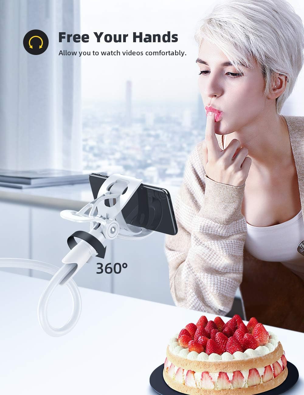 Lamicall Gooseneck Phone Holder for Bed - Cell Phone Mount Clamp Clip, Flexible Long Arm, Overhead Mount for Desk Headboard Bedside, Gifts for iPhone Air 17 Pro Max, 16 15 14 Pro Max and 4-7" Phone