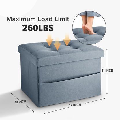 LINMAGCO Ottoman Storage Ottoman with Storage Small Foot Rest Stool Under Desk Stool Short Folding Footrest Linen Cloth Dark Gray 16X12X12IN