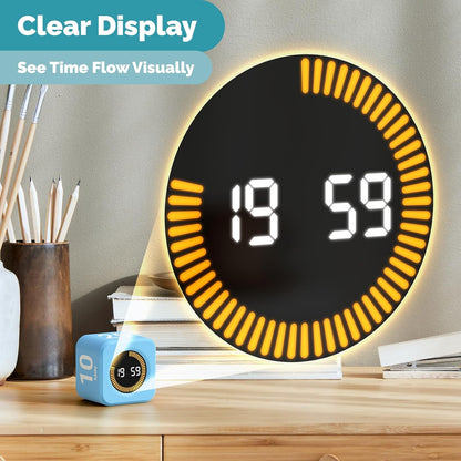 KADAMS Pomodoro Timer Visual - Productivity Pomodoro Cube, 5/10/25/50 Min Countdown & Countup, Silent – Ideal for Work Study Cook Workout Kitchen School Classroom Office ADHD Gift Kids (1, Black)