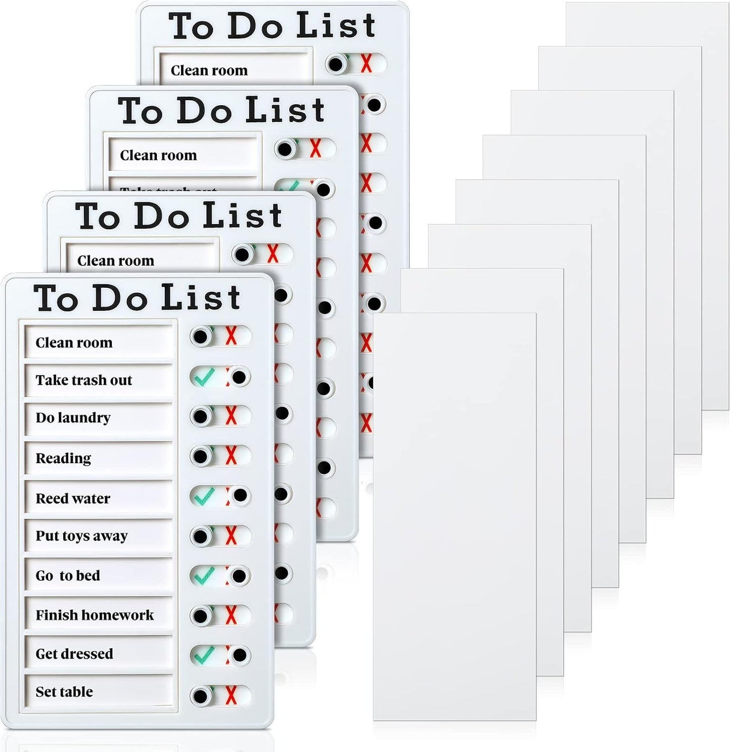 4 Pieces Chore Chart for Kids to Do List Chores Boards Plastic RV Checklist Boards Memo Detachable Message Checklist Slider Schedule Planning Chart with 8 Cardstock for Check Items(White)