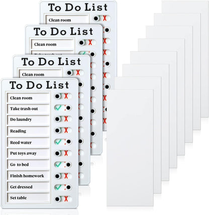 4 Pieces Chore Chart for Kids to Do List Chores Boards Plastic RV Checklist Boards Memo Detachable Message Checklist Slider Schedule Planning Chart with 8 Cardstock for Check Items(White)