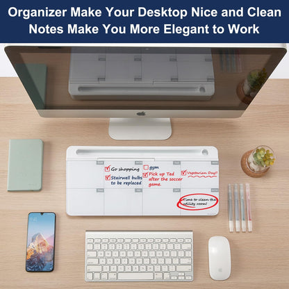 TSJ OFFICE Small Desktop Whiteboard -Glass Dry Erase Board Computer Keyboard Stand White Board Surface Pad with Drawer, Desk Organizers with Accessories for Office, Home, School Supplies - White