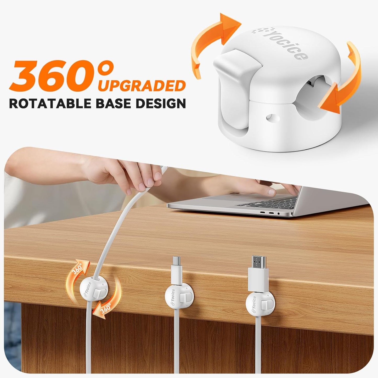 6 Pack Locking Spring Cable Clips, Rotatable Cord Organizer with Secure Lock Design, Adhesive Cord Holder for Desk Home Office Car Wall Charger Cable Management, Clear