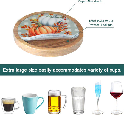 Wood Coasters for Drinks, Minacun Absorbent Coaster Sets of 5, Drinks Coasters for Coffee Tabletop Protection, Non-Slip, Non-Stick, Suitable for Kinds of Cups Wooden Table Drink, 4.3 Inches Black