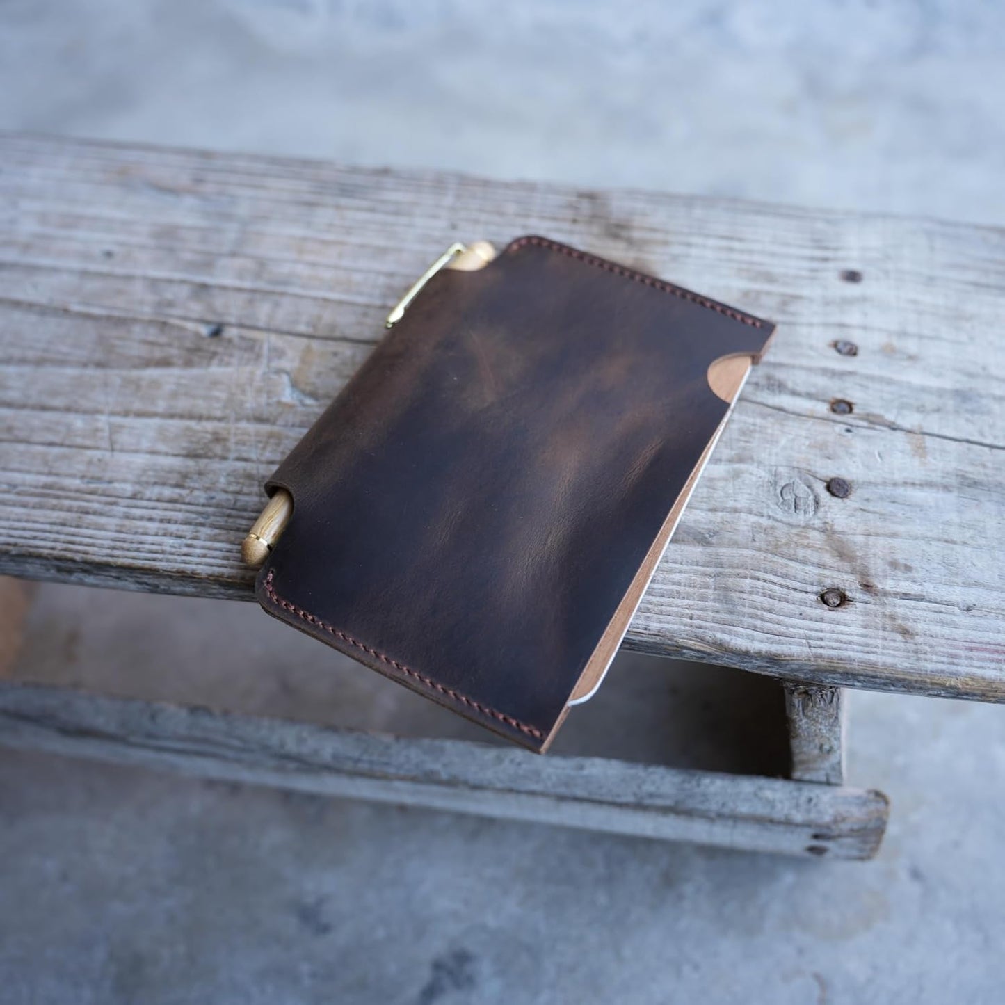 JJNUSA Distressed Genuine Leather Slim Pocket Sleeve Notepad Cover for Field Notes with travel minimalist cover Sleeve fieldnotes 3.5 "x 5.5" Cover Vertical (Darkbrown)