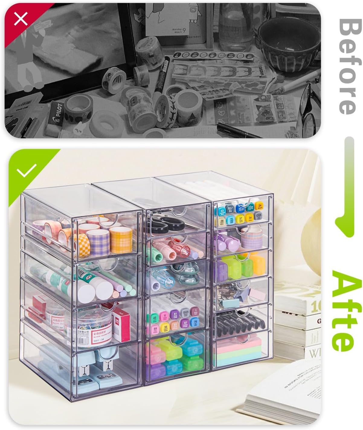 VZKAH Acrylic Organizer with Drawers | 20 Drawers 4 Sets | Desk Organizer and Storage, Clear Makeup Organization, For Office/Art Supply/Craft Storage and Organization