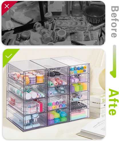 VZKAH Acrylic Organizer with Drawers | 20 Drawers 4 Sets | Desk Organizer and Storage, Clear Makeup Organization, For Office/Art Supply/Craft Storage and Organization