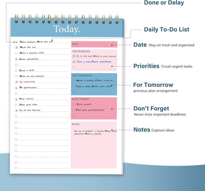 104 Pgs To Do List Notepad - Daily Planner Notepad Undated 52 Duplex-Printed Undated Sheets Tear Off, 6.5" x 9.8" Checklist Productivity Organizer with Hourly Schedule for Tasks