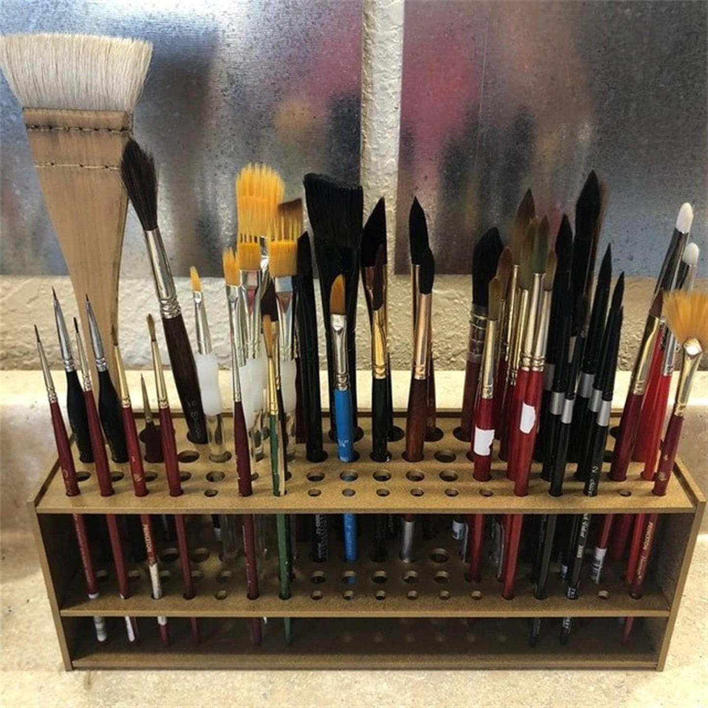 Brush Holder Paintbrush Holder 67 Holes Paint Brush Holders and Organizers Wall Mount Or Freestanding Desk Organizer Stand Holder For Pencils, Pens Stationary Supplies For Men Women