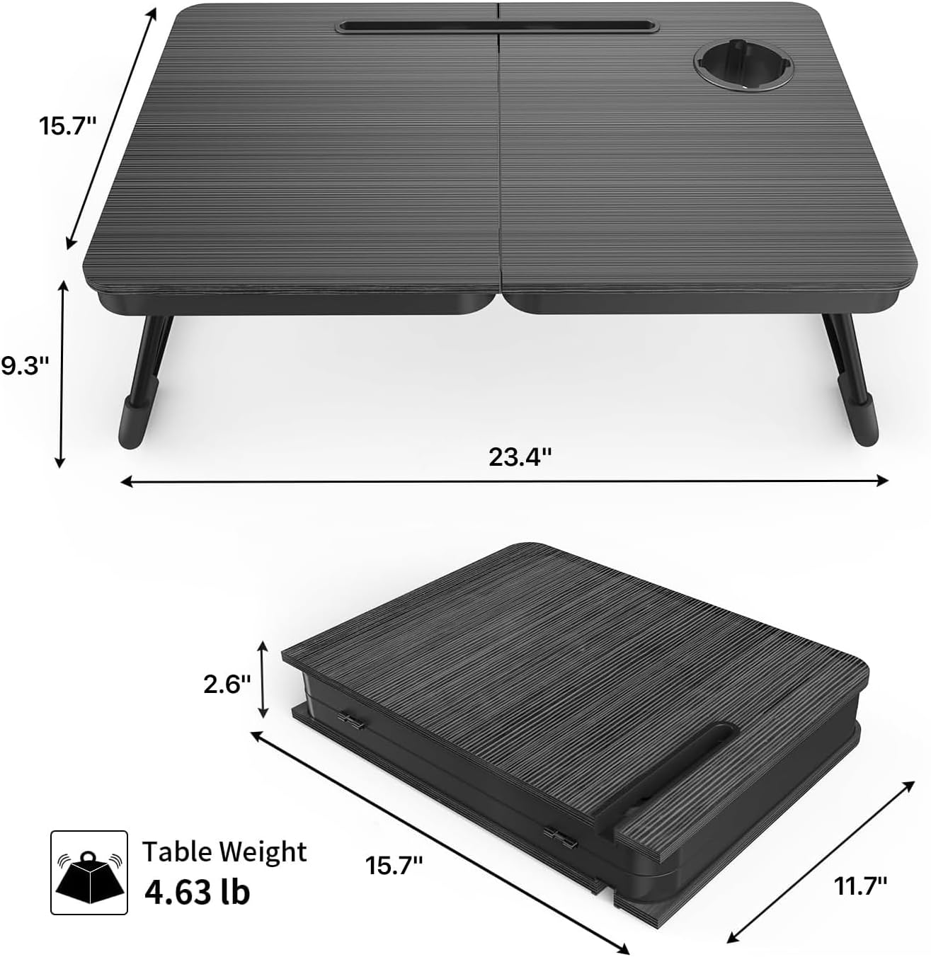 BUYIFY Foldable Laptop Bed Desk for Couch, Sofa - Large Lap Desk Tray Table with Cup Holder and Tablet Slot - Portable Notebook Stand for Eating, Writing, Studying and WFH -NEW-006-USA Original Patent