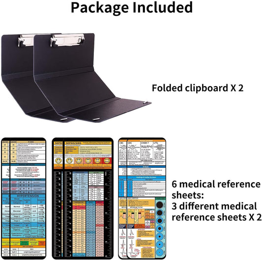 CGPAPnunu Nursing Clipboard Foldable-2Packs-Nurse Clipboards-Foldable-Folding-Folder-Medical Clipboard-Pocket Size-6Medical Cheat Sheet-Fits for Medical Staff-Plastic-Black