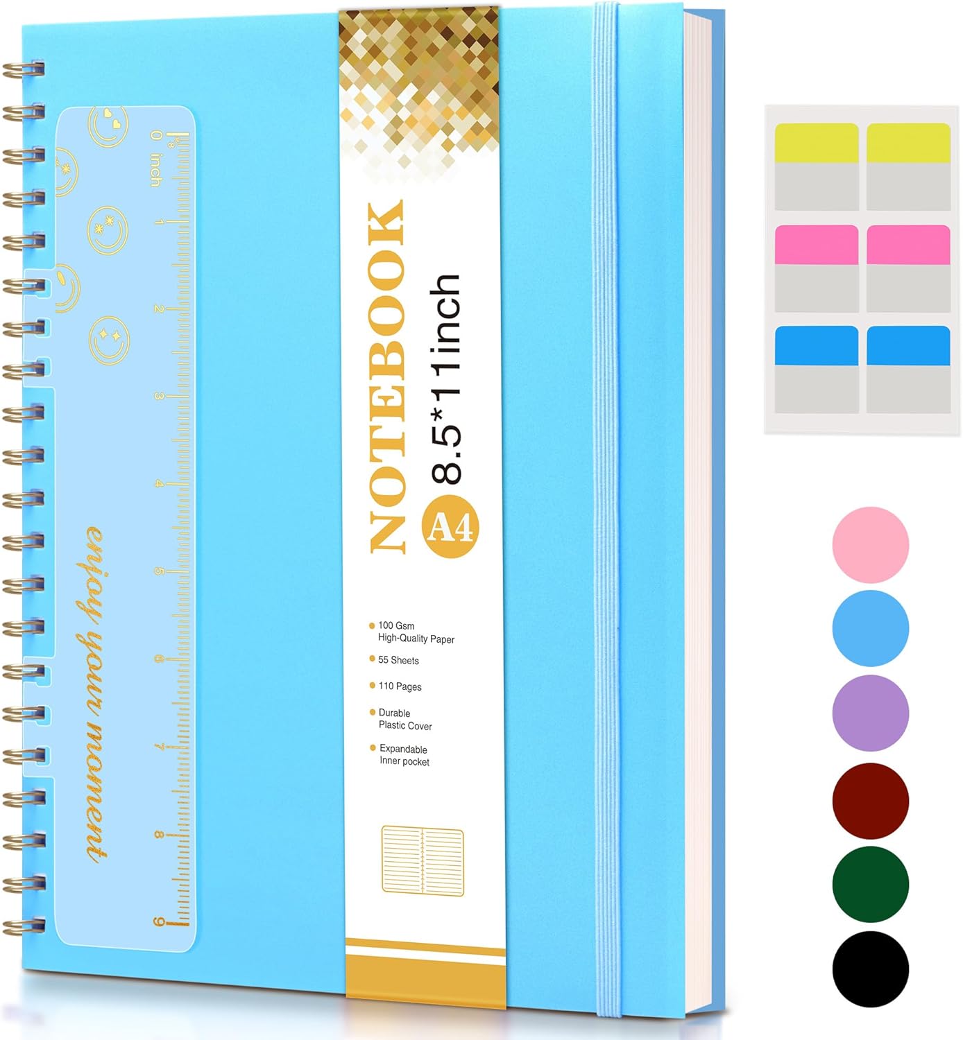 Dotted Notebook, Spiral Notebook Journal 8.5” x 11”, A4 Large Dot Grid Notebooks for Women Men, 100 GSM Dotted Paper, Plastic Hardcover Spiral Bullet Journals for Work School Sketching, Green