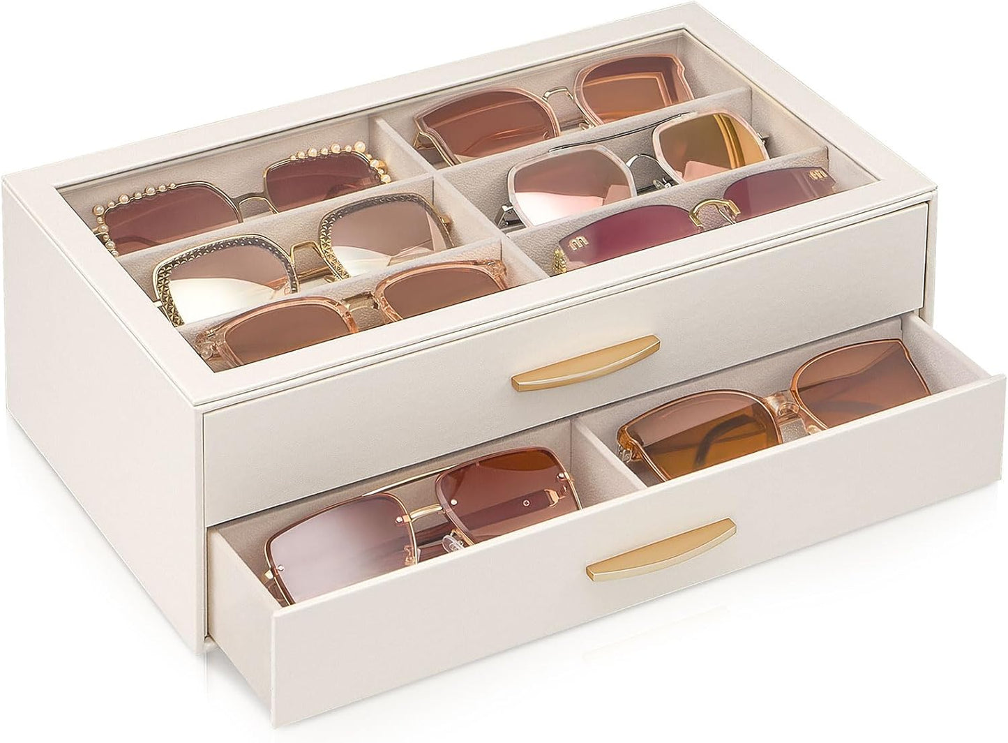 Lolalet Sunglasses Organizer for women, Multi Eyewear Storage Box with Drawer, Glasses Case Display Holder with Clear Top