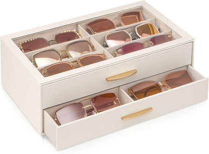 Lolalet Sunglasses Organizer for women, Multi Eyewear Storage Box with Drawer, Glasses Case Display Holder with Clear Top