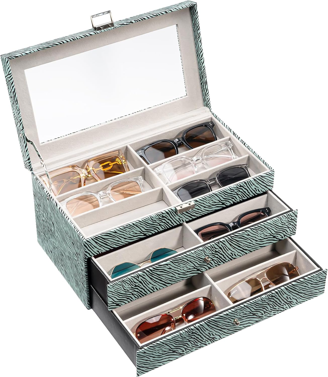 ProCase 3-layer Sunglasses Storage Organizer, 18 Slots Leather Sunglass Box Multiple Pairs Eyeglass Cases Eye Glass Eyewear Display Holder for Men Women, Valentine's Day Gift -Black