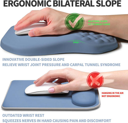 Ergonomic Raised Mouse Pad Wrist Support with Bilateral Slope Memory Foam Mousepad for Wrist Rest and Carpal Tunnel Pain Relief 11.8x7.9〃 Black