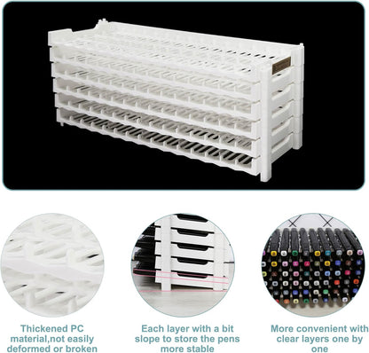 Universal 6 Layers Tray Universal Marker Storage Rack, Penholder Display for 90 Pens SN01 Pencil Organizer Holder for Desk (Clear-6 layers)
