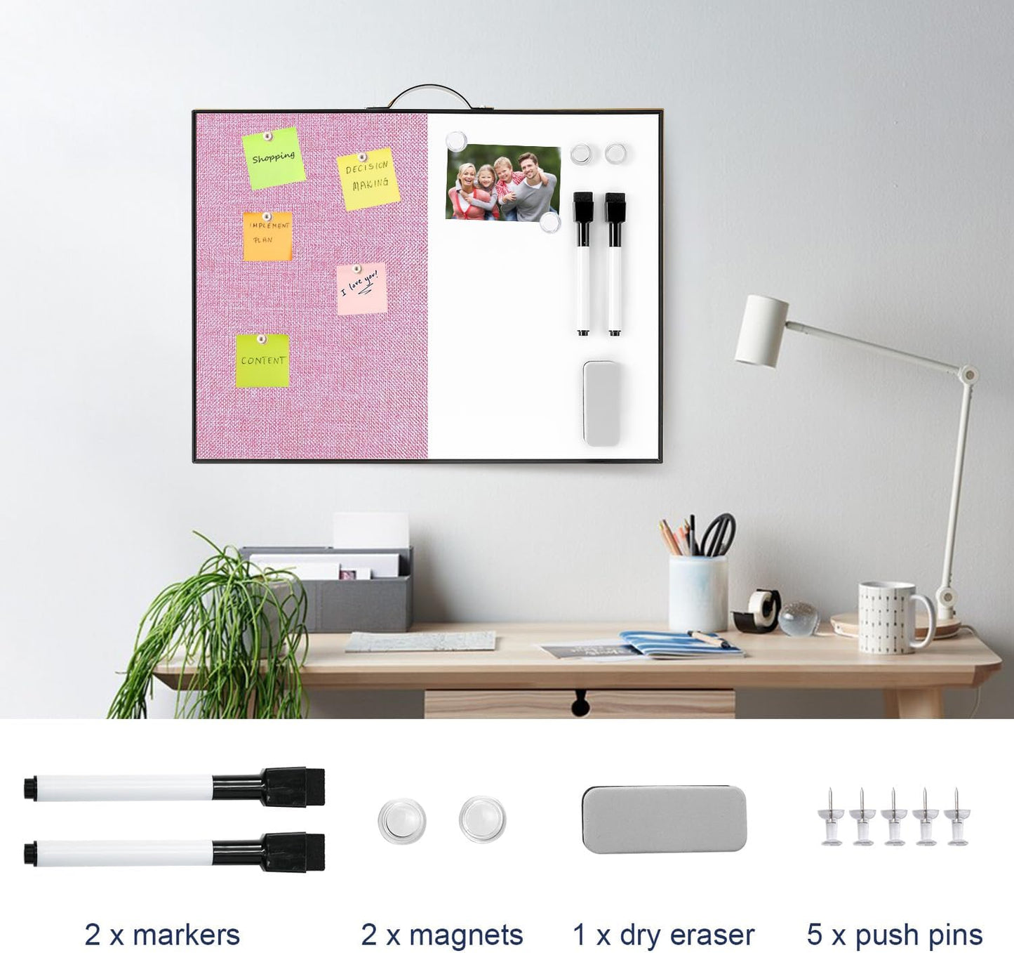 TSJ OFFICE Small Whiteboard Cork-Board - 16" X 12" Portable Aluminum Black Framed Magnetic Dry Erase Board, Small Bulletin Cork Board with Holder for Office, Home and School