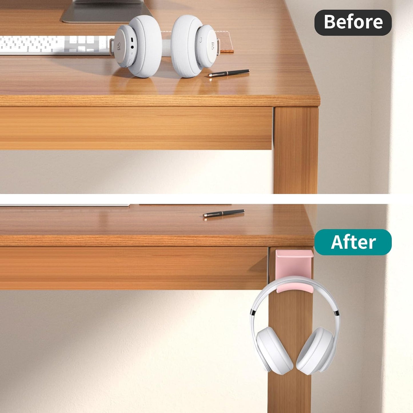 HomeMount Under Desk Headphone Hook - Adhesive Headphone Stand Hanger for Desk - White