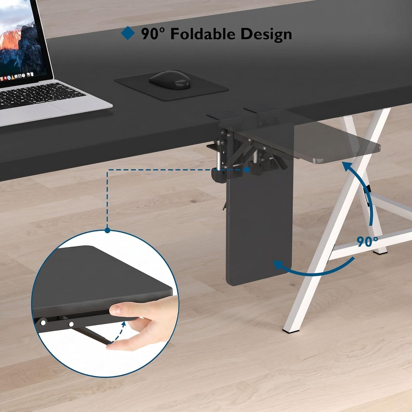 BONTEC Desk Extender Tray, 11.8"x5.9" Table Mount Arm Wrist Rest Shelf, 90°Foldable Elbow Support, Clamp on Computer Arm Rest for Desk, Office & Home Use, Durable & Easy to Install, Black Carbon Fiber