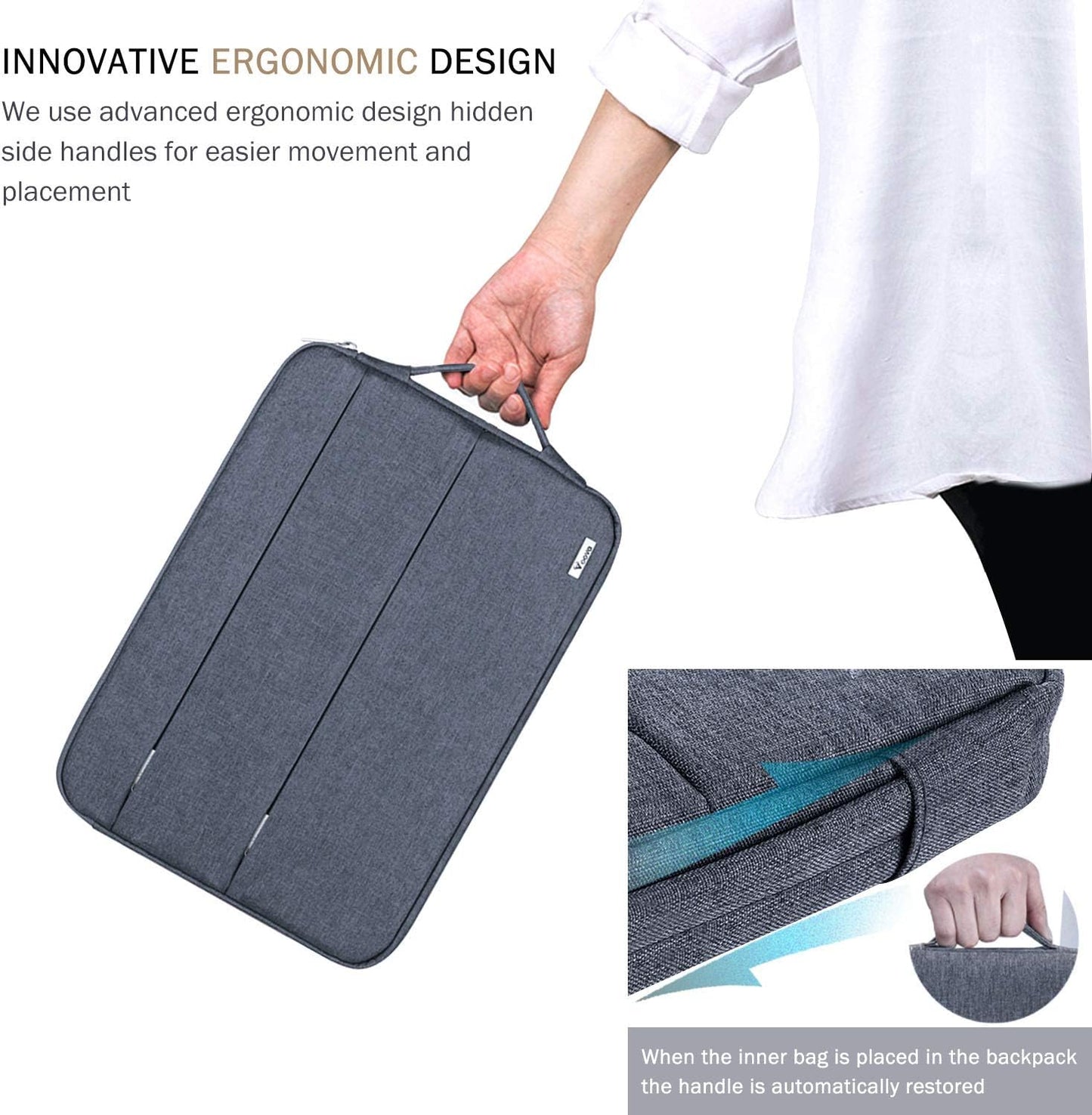 Voova 15.6 16 Inch Laptop Sleeve Case Compatible with MacBook Pro 16 M1/M2/M3/M4 Max 2019-2025, 15.6-16” Hp Lenovo Acer Asus, Waterproof Slim Computer Bag Cover with Handle, Grey