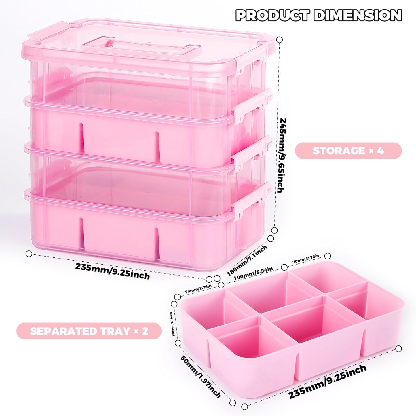 CraftGenes Art Supply Storage Organizer with 2 Removable Trays, 4-Layer 10QT Durable Craft Organizers and Storage for Sewing, Tool, Office Supplies, Art, Craft Supplies