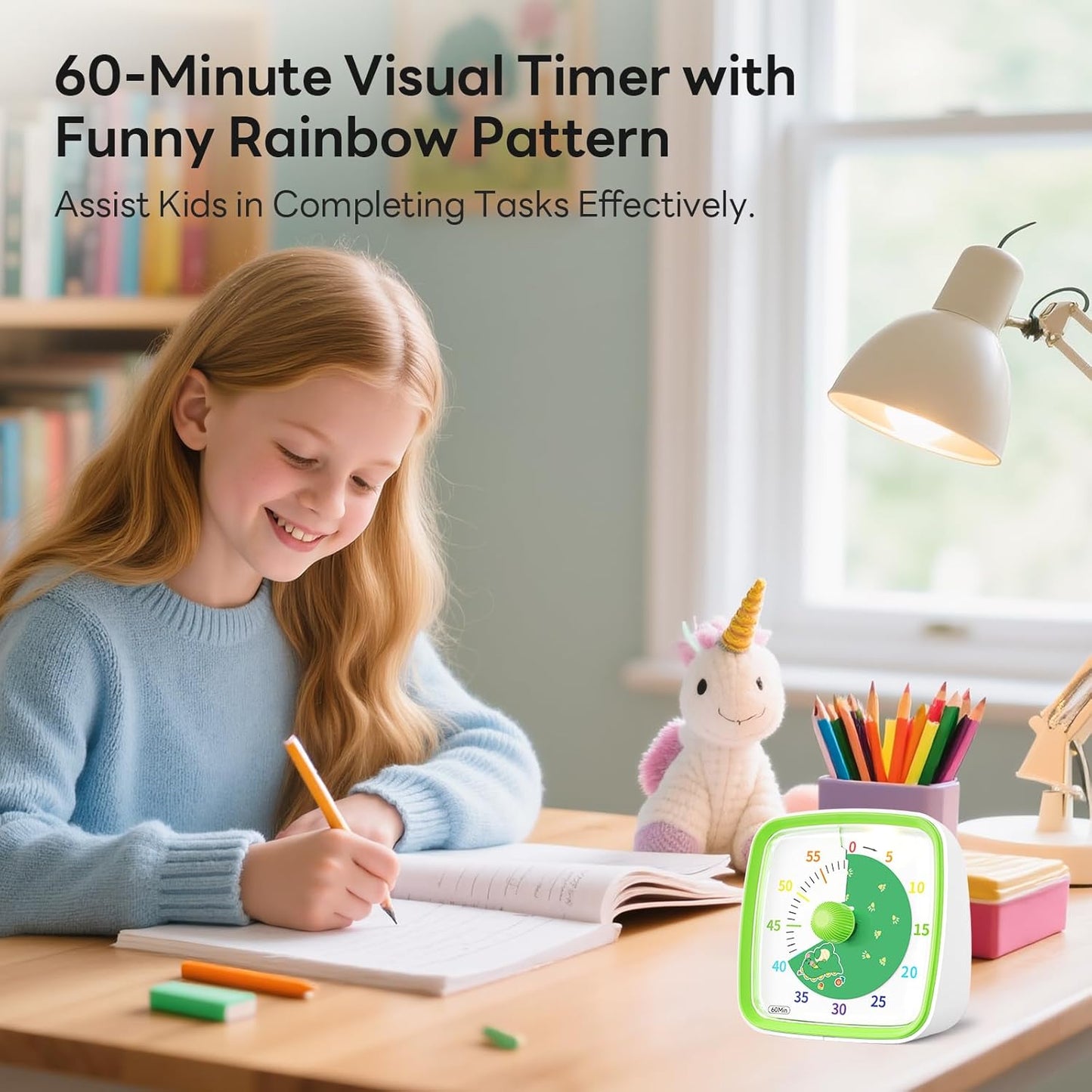 Yunbaoit Visual Timer with Night Light, 60-Minute Countdown Timer for Kids and Adults, Silent Classroom Timer, Time Management Tool for Home, School, or Work (Light Blue)