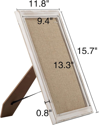 SOFE Cute Bulletin Board for Desk, 12"×16" Linen Pin Board, Farmhouse White Wood Frame, Fabric Memo Board/Vision Board Small, Photo Display Board for Office School Home Living Room