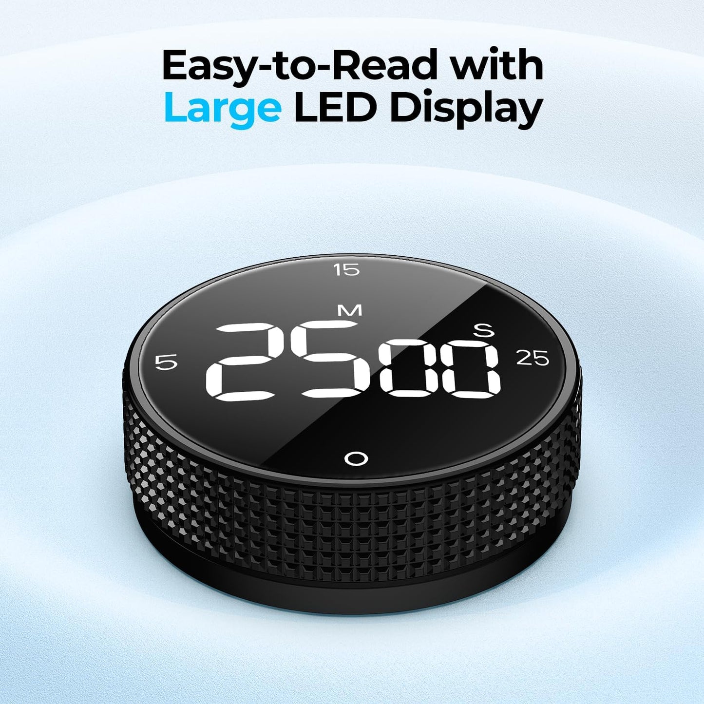 Digital Kitchen Timer with Magnetic, Large LED Display Countdown/Countup Timer, Pomodoro Preset 5/15/25 Mins, Volume & Brightness Adjustable for Cooking Baking Working Studying Silver
