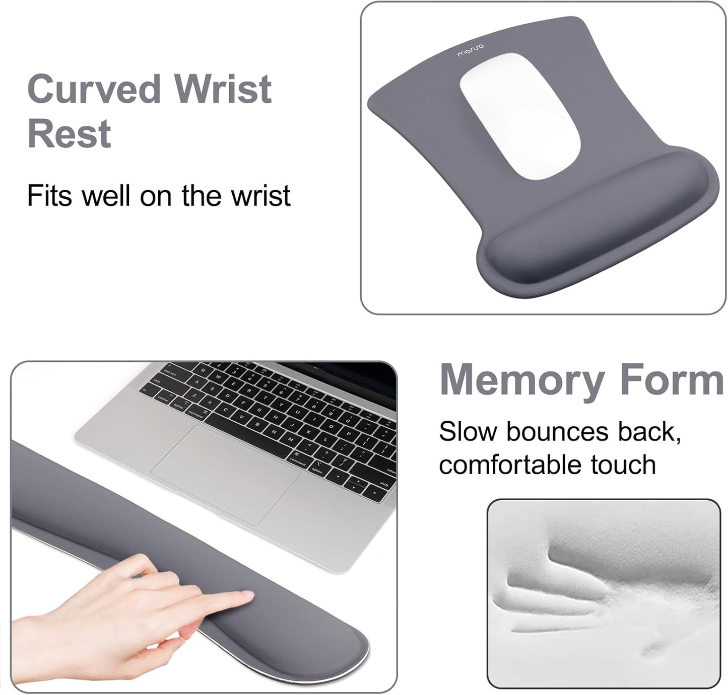 MOSISO Wrist Rest Support for Mouse Pad & Keyboard Set, Ergonomic Mousepad Non-Slip Base Home/Office Pain Relief & Easy Typing Cushion with Neoprene Cloth & Raised Memory Foam, Black