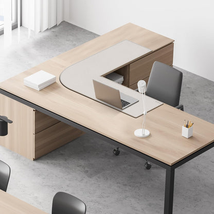 MAIDERN (40”+ 40”) x 13” L Shaped Corner Desk Mat, Cork & Leather Dual Sided Desk Pad for Gaming Computer Office Home (Cream)