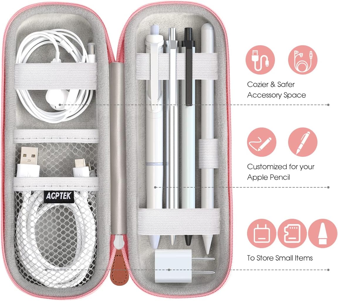 AGPTEK Case Holder for Apple Pencil, Slim PU Leather Carrying Case Pouch Cover Compatible with Apple Pen Accessories, USB Cable, Earphone,Samsung Stylus iPad Pro Pen/Pencil, Recording Pen, Gray