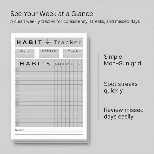 A5 Weekly Habit Tracker Inserts - Motivation & Rewards Pages for Weekly Goals and Consistency, Double-Sided 6-Hole Refill for A5 Binders, 50 Sheets, 100 Pages