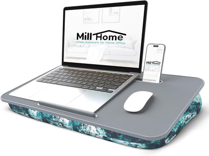 Lap Desk with Cushion, Fits up to 17 inch Laptop, Pillow Designed, Portable Laptop Stand with Tray, Pad & Phone Holder, Home Office for Bed/Couch/Car/Reading/Writing,MillHome (Black)
