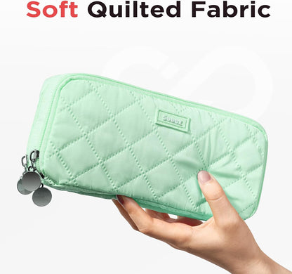Sooez Large Pencil Case Pouch, Extra Big Pencil Bag with 8 Compartments, Pen Bag Wide Opening, Soft Quilted Pencil Pouch Organizer with Zipper, Portable Pencil Case for Teen Girls, Pink