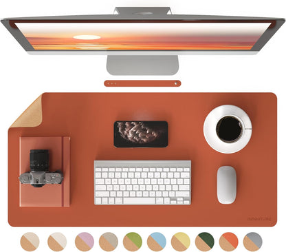 RENMTURE Desk Pad, Cork & PU Leather Desk Mat, Large Mouse pad, Non-Slip Desk Protector and Blotter, Waterproof Writing Pad, Desk Accessories and Organizers for Home Office (Light Yellow, 32"x16")