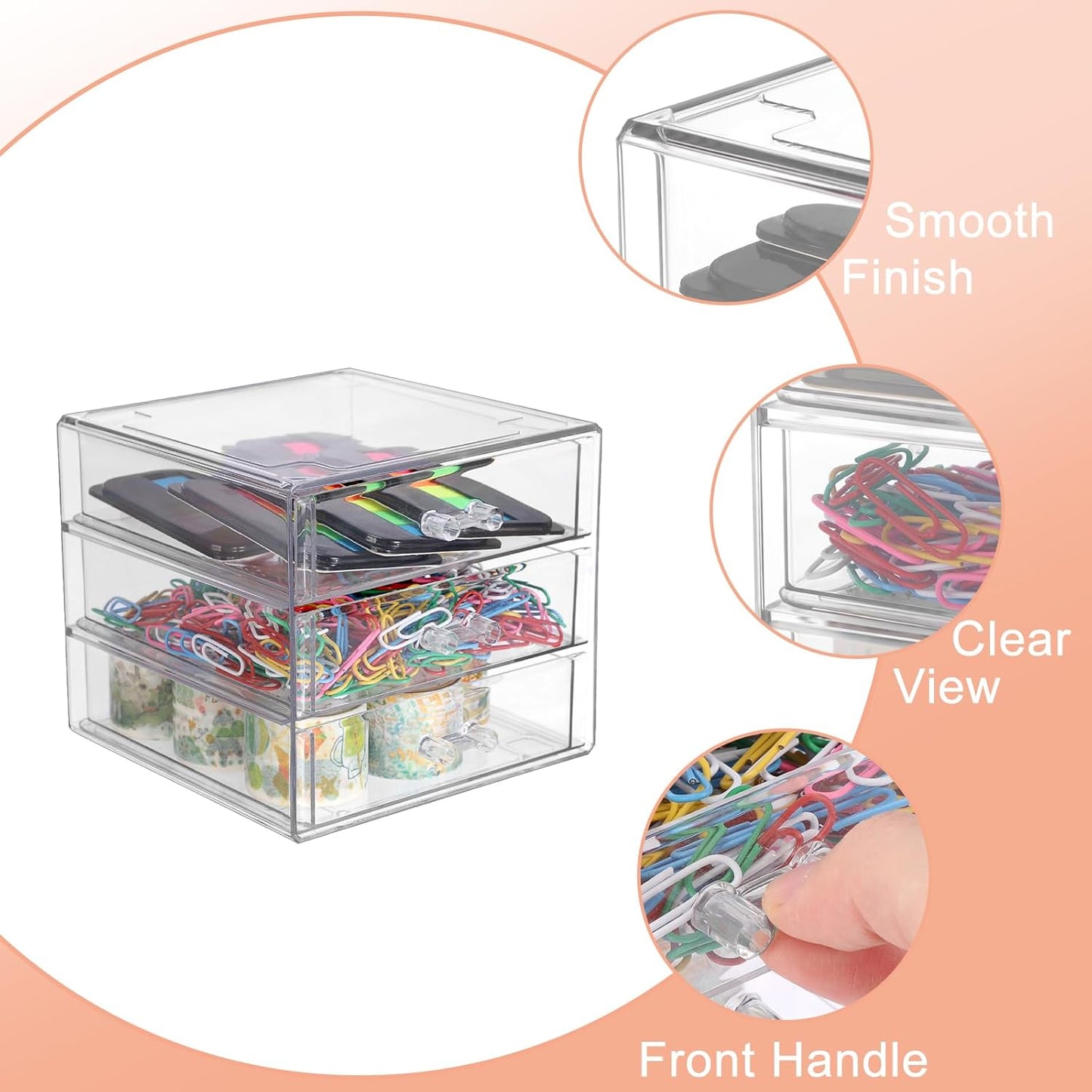 BTSKY Clear Acrylic Storage Organizer with Drawers, 5-Layer Desktop Organizer for Office Essentials, Multi-Purpose Stackable Container for Bathroom Vanity, Desk Makeup Jewelry Container Storage Box