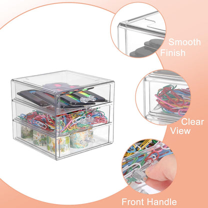 BTSKY Clear Acrylic Storage Organizer with Drawers, 5-Layer Desktop Organizer for Office Essentials, Multi-Purpose Stackable Container for Bathroom Vanity, Desk Makeup Jewelry Container Storage Box