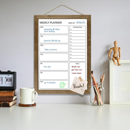 Dry Erase White Board Weekly Calendar Board, Magnetic Whiteboard for Wall,13“x17 Solid Wood Rustic Brown Framed Message Board, Planner Board for Office, Home, School(Weekly-BB-RB-3343)