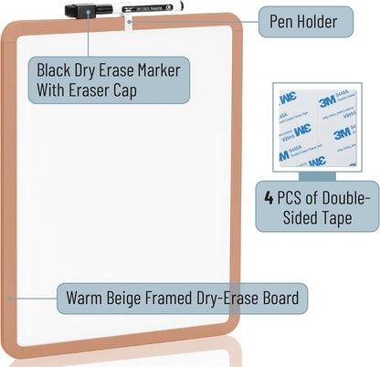 Mr. Pen- Dry Erase Board, 14” x 11” with a Black Dry Erase Marker, White Frame, Small Mini White Board for Students, Fridge, Wall, Locker, Includes Double Sided Tapes