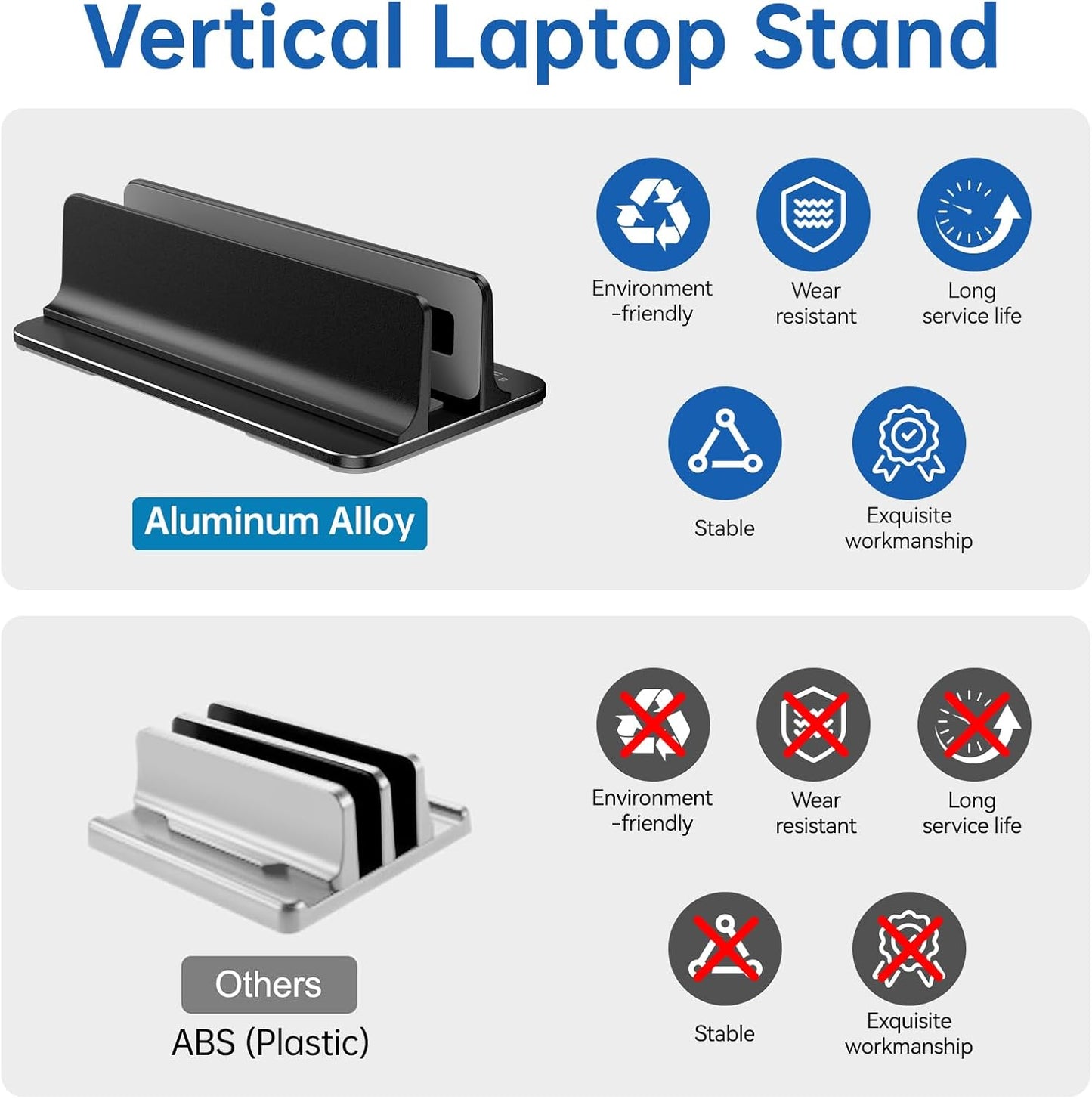 Vertical Laptop Stand for Desk Aluminum Book Holder with Adjustable Double Slot Desktop Accessories for MacBook Pro/Air Gaming Laptops, Black