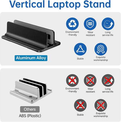 Vertical Laptop Stand for Desk Aluminum Book Holder with Adjustable Double Slot Desktop Accessories for MacBook Pro/Air Gaming Laptops, Black