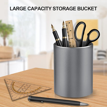 Pen Holder Pencil Holder for Desk, Metal desk pen holder, Makeup Brush Holder, pencil cup, pen organizer for desk, for Office, School, Home, and Kids 3.9×3.14inch（Silver）