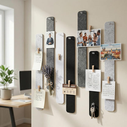Thboxes 5 Pack Felt Bulletin Board Strips, 13x2 Inch Self Adhesive Felt Pin Boards with 30 Pushpins, Cork Board for Walls Home Office Decor(Black)