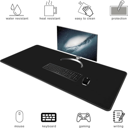 Chihein 2XL 35" x 16" Cork & PU Leather Desk Mat, Dual Sided Desk Pad Protector, Waterproof Writing Blotter for Gaming, Office, Home (Black)