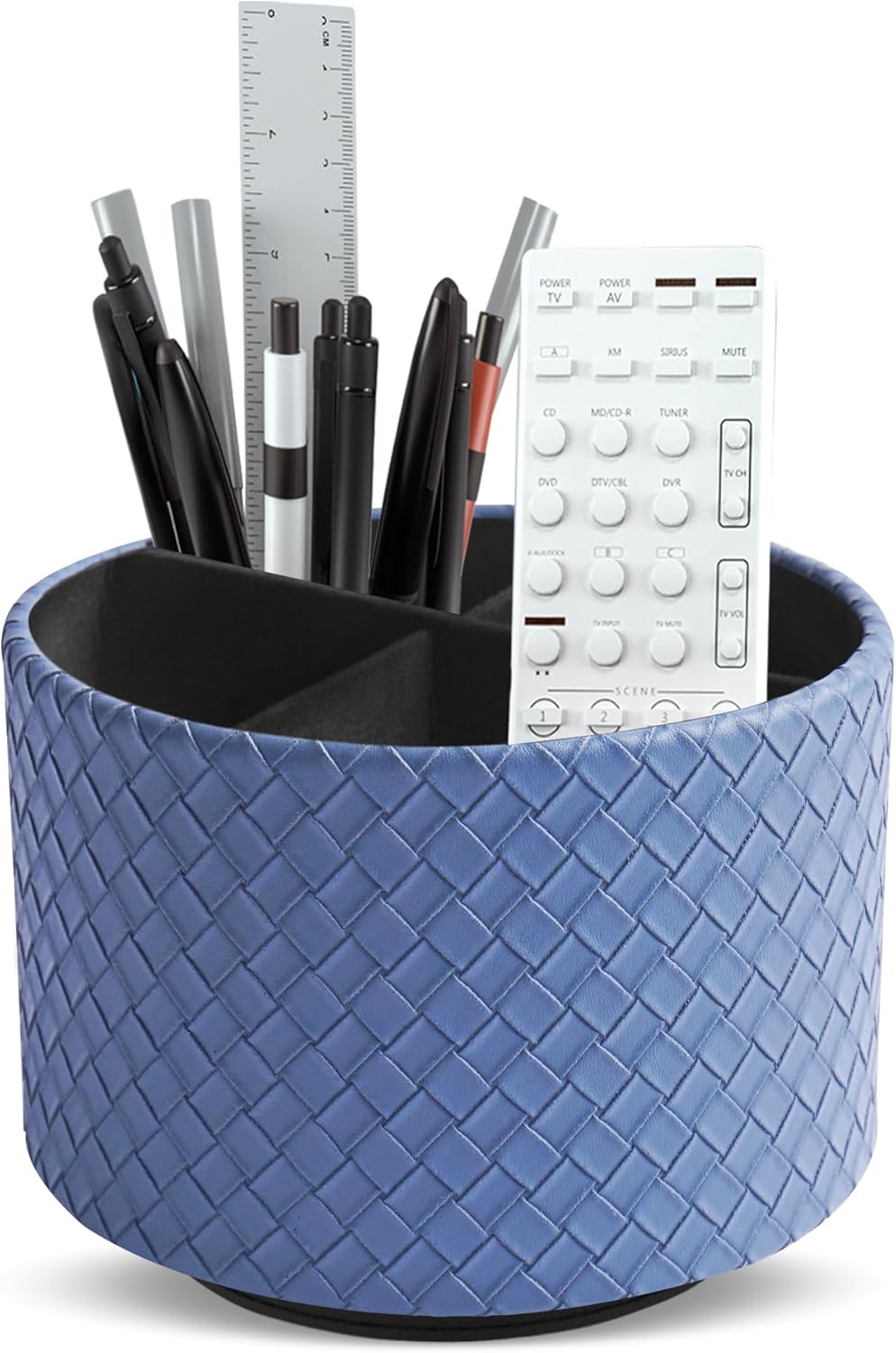 Round Leather Art Supply Organizer,Remote Control Holder,360 Degree Rotating,Multi-Functional Pencil Holder,4 Compartments Desktop Stationary Organizer(1-Fractal Flower) | Round - Colors C