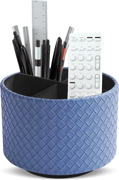 Round Leather Art Supply Organizer,Remote Control Holder,360 Degree Rotating,Multi-Functional Pencil Holder,4 Compartments Desktop Stationary Organizer(1-Fractal Flower) | Round - Colors C