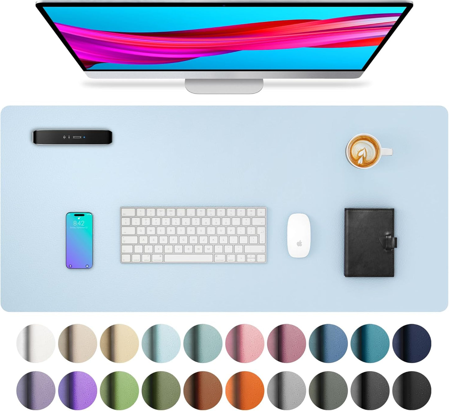 Aothia Leather Desk Pad Protector, Mouse Pad, Office Desk Mat, Non-Slip PU Leather Desk Blotter, Laptop Desk Pad, Waterproof Desk Writing Pad for Office and Home (Black,36" x 17") - Colors B